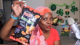 OH WOW SPICY PORKLESS PORK RINDS ASMR EATING SOUNDS [upl. by Josie334]