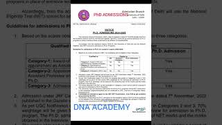 NOTICE RELEASED  PhD ADMISSION  CENTRAL UNIVERSITY  20242025  DIKSHA MAAM  DNA ACADEMY [upl. by Wilkison]