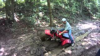 Classic Honda Three Wheeler takes on Mud Pit at Sandtown Ranch and gets in some funny positions [upl. by Cardie]