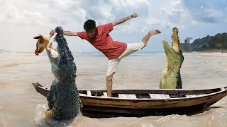 2 Crocodile Attack Man in fishing Boat  Crocodile attack hunter  Crocodile attack stories [upl. by Ahsha]