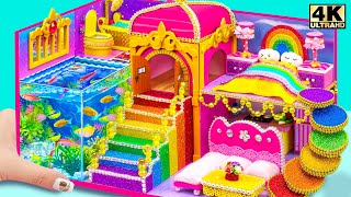 Build Rainbow Palace with Huge Fish Tank from Cardboard for the King  DIY Miniature Cardbord House [upl. by Lahsiv]