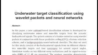 Underwater target classification using wavelet packets and neural networks [upl. by Arette]