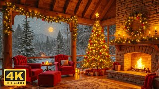 Cozy Christmas 247 🎄 4K Fireplace Ambience with Snow Falling amp Holiday Instrumental Music 🎶 [upl. by Alvie58]