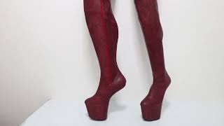 Sorbern Wine Red Python 99Cm Super Long Boots Heelless Horse Heels Lockable Zippers Fetish Shoes [upl. by Inman]