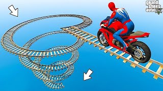 الأبطال الخارقين على القضبان دوامة قمع جسر  SPIDERMAN on Motorcycle in Spiral Bridge Stunt Ride [upl. by Ladnar]