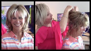 Playing with Warm Blond Toppers and Wigs on Judy Official Godivas Secret Wigs Video [upl. by Cruickshank]