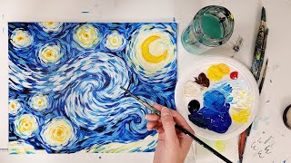 Acrylic Painting for Beginners  Impressionism The Starry Night Van Gogh cropped [upl. by Ibob]