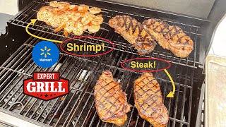 Walmart Expert Grill 4 Burner Cast Iron Gas Grill  Shrimp and Steak  Awesome [upl. by Niwde]