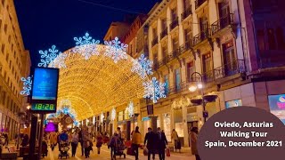 Oviedo Asturias Spain 🇪🇸 2021 walking tour in Christmas night🎅 4kHDR [upl. by Ayalat]