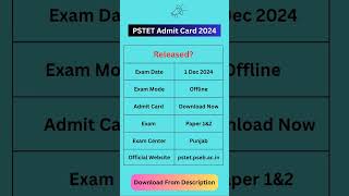 PSTET Admit Card 2024 Out  PSTET Admit Card Link  PSTET Exam [upl. by Harihs353]