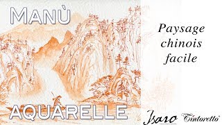 Paysage chinois facile  Aquarelle de lAvent 1  True painting [upl. by Atinaj]