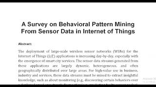 A Survey on Behavioral Pattern Mining From Sensor Data in Internet of Things [upl. by Gothart]