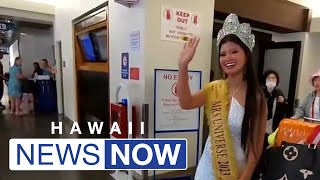 Newlycrowned Mrs Universe returns home to Hawaii [upl. by Rolanda]