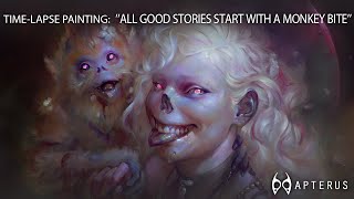 Timelapse painting ALL GOOD STORIES START WITH A MONKEY BITE [upl. by Cherlyn86]