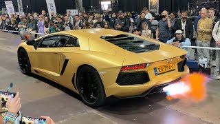 modified cars revving at car show 100 auto live  Aventador Jesko plus Supra SVJ HellCat GTR [upl. by Francois]