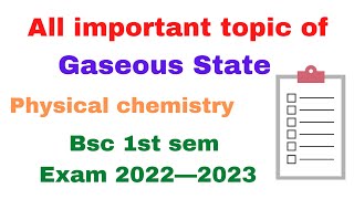 All important topic of Gaseous StateBsc 1st sem Physical chemistrykumaununiversity bsc1stsem [upl. by Auod]