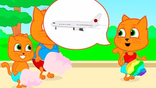 Cats Family en Français  Voyage En Avion Animé 2023 en Français [upl. by Einitsed]