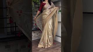 Organza silk saree with thread work and jacquard Red blouse trending onam shorts saree festival [upl. by Siramaj]