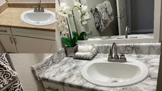 DIY Peel and Stick Contact Paper Bathroom Countertop less than 10 upgrade [upl. by Lateehs]