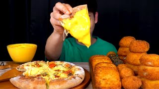 ASMR MUKBANG Cheesy Pizza Onion Ring Hash Brown amp Cheese Sauce [upl. by Adnih]