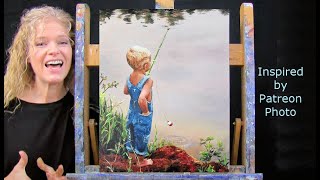 GONE FISHINGLearn How to Draw and Paint with AcrylicsEasy Paint and Sip at Home Beginner Tutorial [upl. by Jarad]