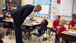 President Obama Talks with FirstGraders at Tinker Elementary School [upl. by Ahseki668]