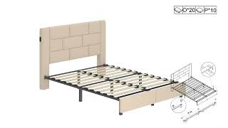 Assemble VECELO Modern Upholstered Bed Frame with USB Charge StationPorts for Type A amp Type C [upl. by Aramat901]