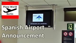 Spanish Airport Announcements Spanair to Barcelona  Lanzarote Airport 2009 [upl. by Reemas]