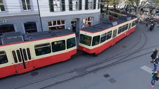 Triebzug der Forchbahn FBAusfahrt Bahnhof Stadelhofen ZH Richtung Forch ZH [upl. by Epifano]