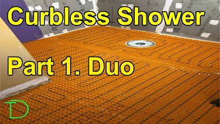 Curbless Shower ditra duo heat install [upl. by Aliuqehs]