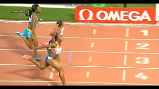 Veronica CampbellBrown Defeats Carmelita Jeter to win 100m Dash [upl. by Helm]