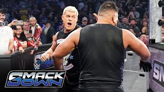 Jacob Fatu throws Cody Rhodes into the official to help The Bloodline win SmackDown Sept 27 2024 [upl. by Enale]