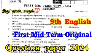 9th English First mid term question paper 20249th English 1st mid term question paper 2024mid term [upl. by Harbird]