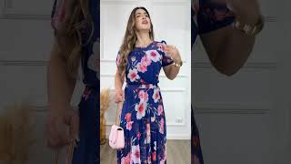 VESTIDO LONGO TULE ESTAMPADO COM BABADO NA SAIA E PUNHOS NAS MANGAS [upl. by Seerdi269]