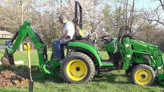 First Use John Deere 2038R 270B Backhoe [upl. by Refotsirhc]