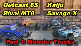 Best 18 6S RC Monster Truck Review Part 1 Monster Trucks Kaiju Outcast SavageX Rival MT8 [upl. by Asiul699]