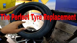 The Perfect Way To Change One Damaged Car Tyre cartyre tyrereplacement [upl. by Etnuahs]