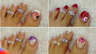 easy FRENCH toe nails design 2023  toe nails art 🎨 flower 🌼 designpedicure [upl. by Yrolg]