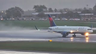 Delta Airlines B757232 N690DL Wet Takeoff at Minneapolis St Paul Intl Airport [upl. by Aniroc477]