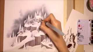 Watercolor Illustration snowy Winter landscape Painting by Iraville [upl. by Chellman763]