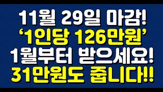 11월 29일 마감 ‘1인당 126만원’ 1월부터 받으세요 31만원도 줍니다 [upl. by Clary977]