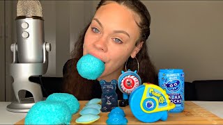 ASMR BLUE FOOD SNOW BALLS UFO WAFERS CANDY GUMMY ROLL GALAXY ROCKS CANDY MUKBANG [upl. by Mazel]