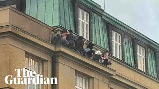 Students hide on university ledge as gunman opens fire in Prague [upl. by Aicekat51]