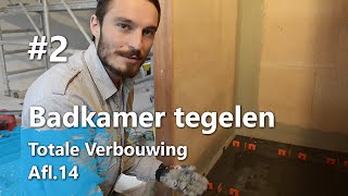 Badkamer Tegelen Part 2  Badkamervloer tegelen Totale Verbouwing Afl14 [upl. by Trella]