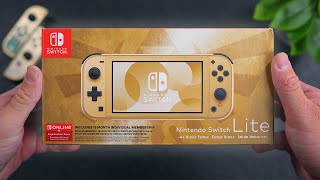 Nintendo Switch Lite HYRULE EDITION Unboxing amp First Impressions 😍✨ [upl. by Ecyal]