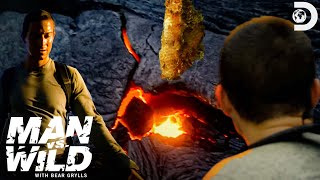 Bear Grylls Crosses Volcanic Lava to Eat a Beehive  Man vs Wild [upl. by Otir533]