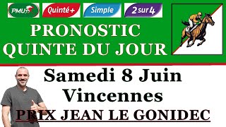 PRONOSTIC QUINTE DU JOUR SAMEDI 8 JUIN 2024 PMU Vincennes prix Jean le Gonidec R1 C4 [upl. by Aenat]