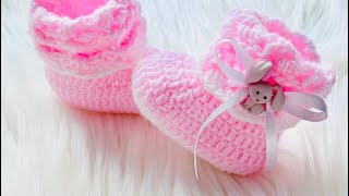 Crochet baby booties  How to crochet  Crochet baby shoes  Easy Pattern CrochetForBaby [upl. by Aaren]