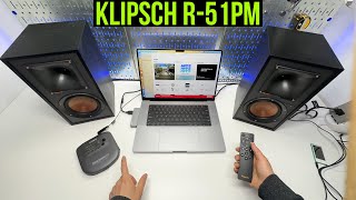 Powered Speakers Klipsch R51PM Full Review USB Bluetooth Phono Aux inputs [upl. by Torey]