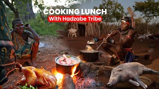 Hadzabe Tribes First Taste Of Rice And Chicken  Documentary On African Hunters Food [upl. by Arhna]